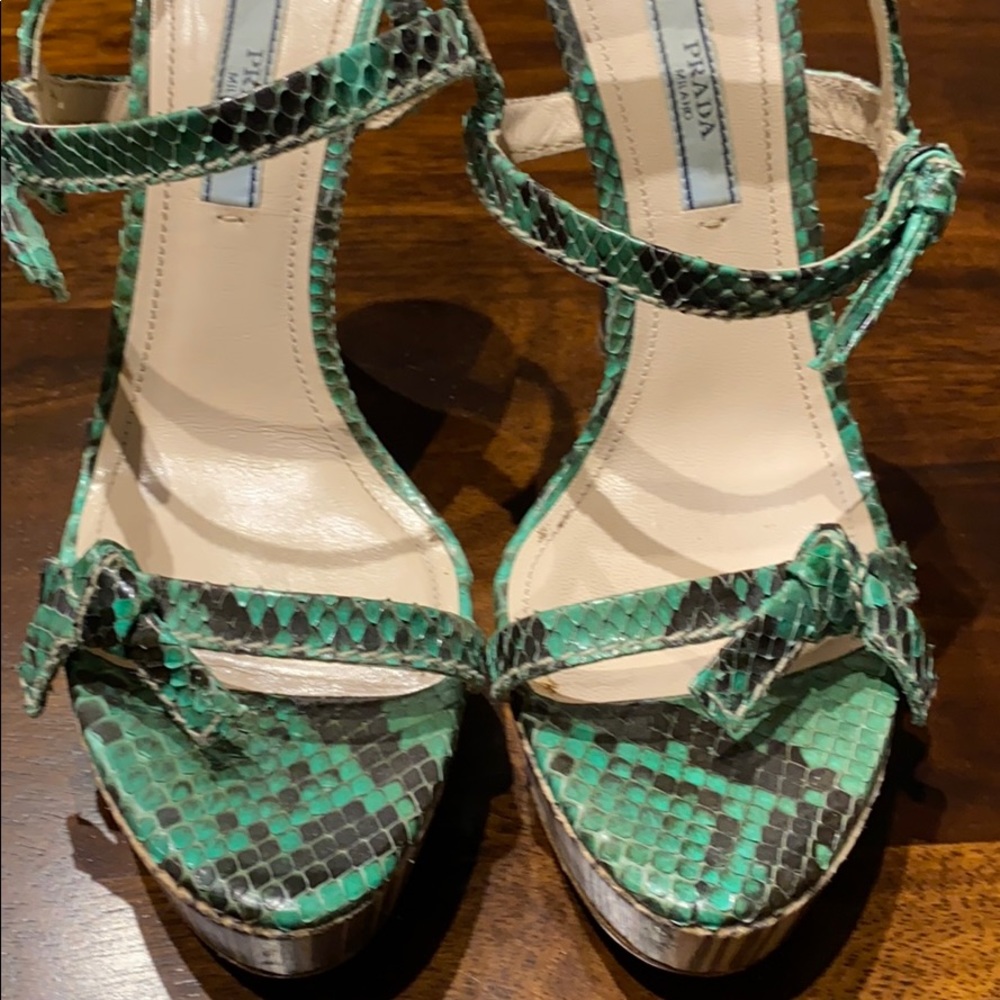 Prada Green Snakeskin Platform Stilettos